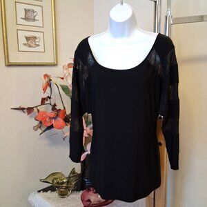NWOT Zoe Women’s Lace Design Black Blouse Top Batwing Sleeve Top 6